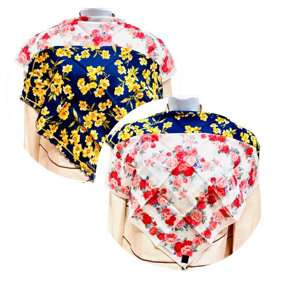 2) New  Beautiful YSL MiniScarf/Handker cotton 19 "  Purple  Pink Floral (61 - Picture 5 of 14